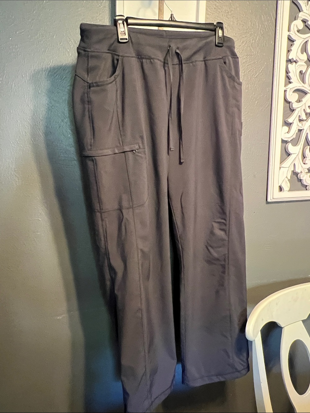 Cherokee Women's 4 pocket stretch Straight Leg Black Drawstring Cargo Pants